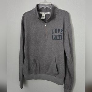 PINK Grey Half Zip Pullover Sweatshirt Top